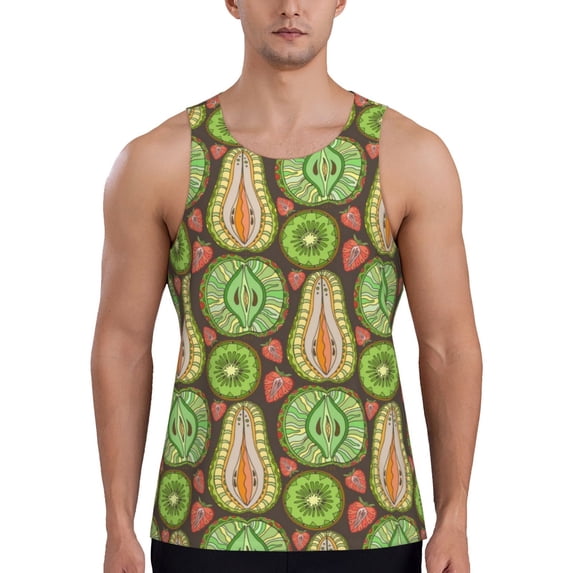 Cauagu Fruits 1 Print Men's Sleeveless Muscle Shirts,Tank Tops Quick Dry Workout Tank Top Gym Muscle Tee Fitness Bodybuilding T Shirt for Men-Large