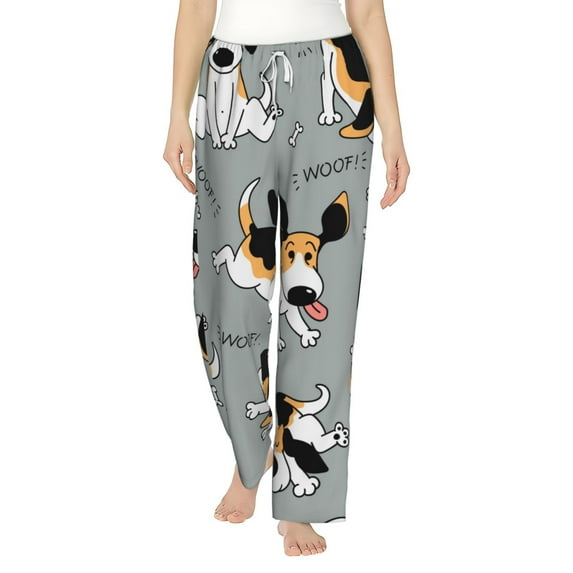Cauagu Funny Beagle Active Dog Pajama Pants for Women Loose Fit Wide Leg Trouser Pants Casual Elastic Waist Drawstring Lounge Pants