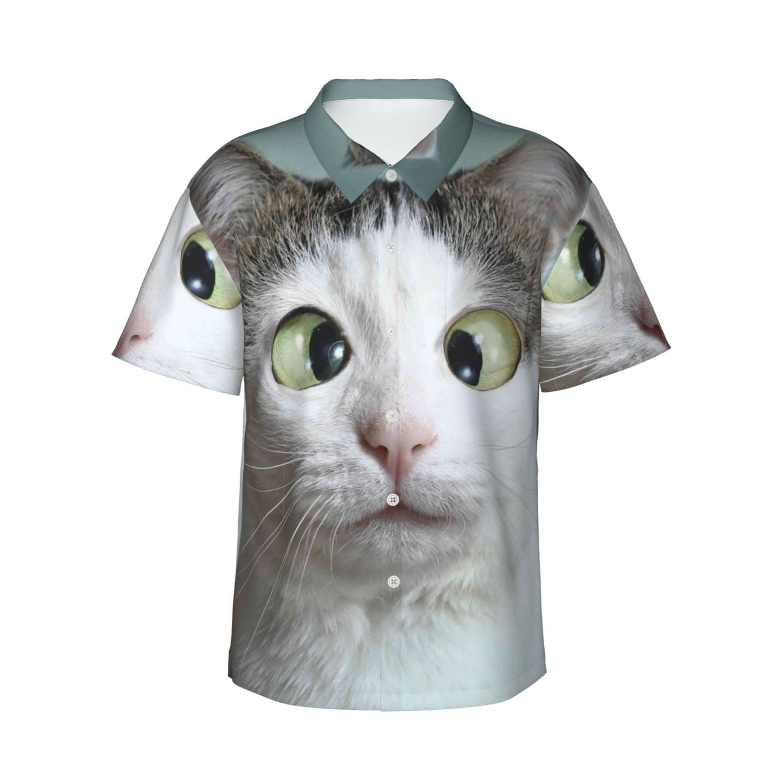 Pink Cat Face Print Men's Short Sleeve Shirt