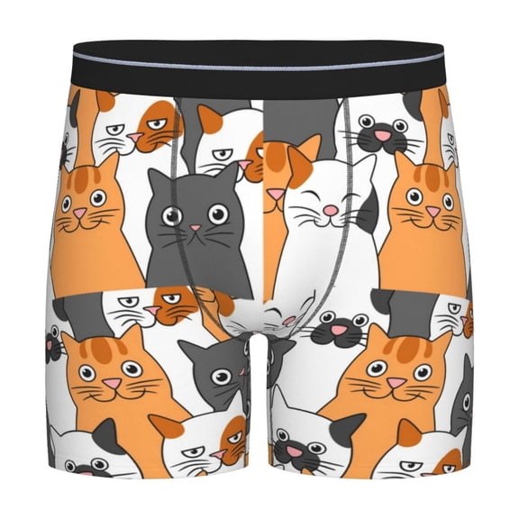 Cauagu Funny Cats Print Men's Boxer Briefs, Funny & Cute Underwear Elastic Waistband Briefs Ideal Gift for Men,1-Pack