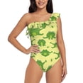thumbnail image 1 of Cauagu Funny Frogs Print Women's Sexy One Piece Swimsuits One Shoulder Ruffle Tummy Control Bathing Suit Slimming Swimwear-Large, 1 of 6