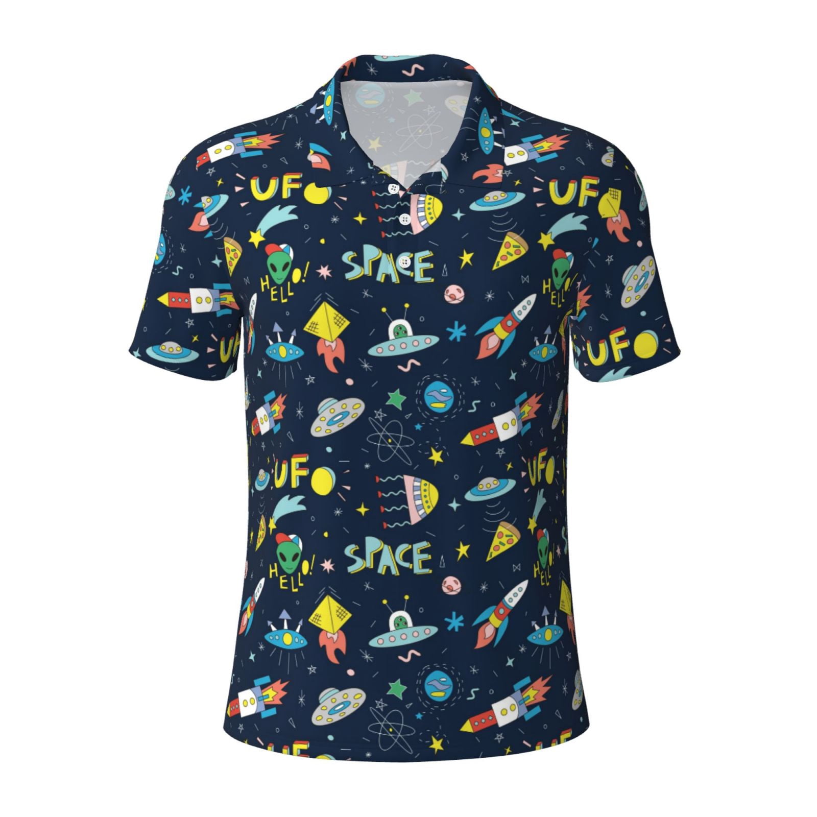 Cauagu Funny Spaceships Print Men's Polo Shirts, Short-Sleeve Polo ...