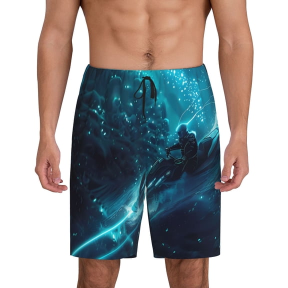 Cauagu Futuristic Jet Ski Adventure Print Pajama Bottoms for Men Sleep Pajama Shorts Elastic Waistband Sleep Pajama Short Men's PJ Shorts -