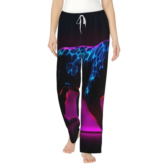 Cauagu Futuristic Purple Panther A、 Pajama Pants for Women Loose Fit Wide Leg Trouser Pants Casual Elastic Waist Drawstring Lounge Pants