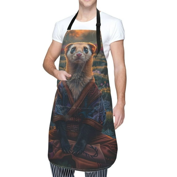 Cauagu Garden Meditating Weasel Aprons with Pockets,Waterproof Apron for Women,Kitchen Cooking Apron Adjustable Bib Aprons Chef Apron for Cooking,Drawing,Crafting