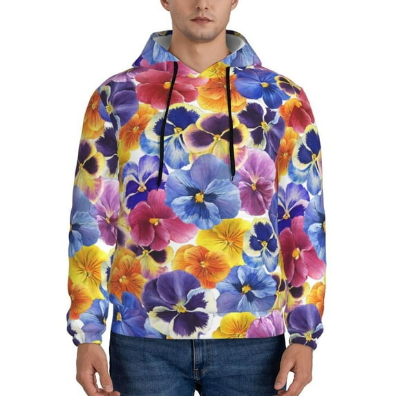 Cauagu The Garden Tricolor Pansy Flower for Men's Pullover Hooded Sweatshirt Athletic Casual Hoodie Aautumn Hoodie Sweatshirt for Men Pullover Casual Hooded Sweatshirt-Small