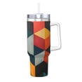 thumbnail image 1 of Cauagu Geometric Cube Pattern Art Print Stainless Steel Vacuum Insulated Tumbler,40oz Water Bottle with Handle & Flip Straw Reusable Travel Coffee Mug for Women & Men, 1 of 8