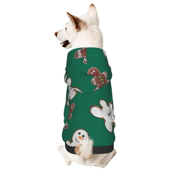 Cauagu Gingerbread Snowman Cookies Pattern Winter Pet Hoodie Sweatshirts- Dog Hoodie Sweater with Leash Hole - Cute Dog Hoodie - Pet Clothes Puppy Cat Custume -Medium