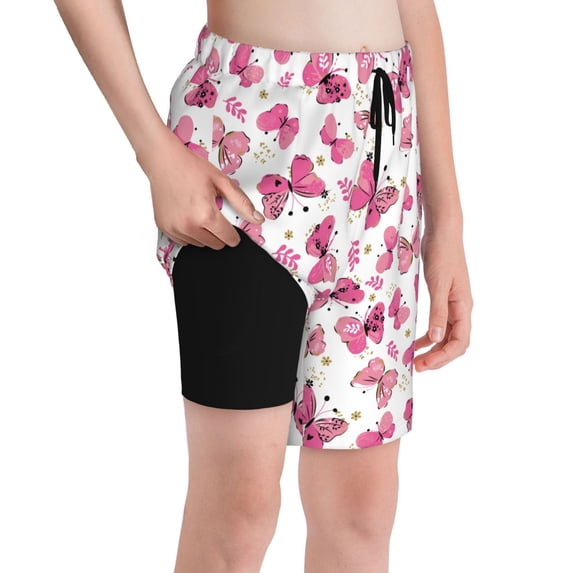 Cauagu Girl Butterfly Print Swim Trunks for Men,Youth Boys Swim Shorts Compression Liner Beach Shorts Boys' Swimming Shorts 7-20 Years Bathing Suit-Large