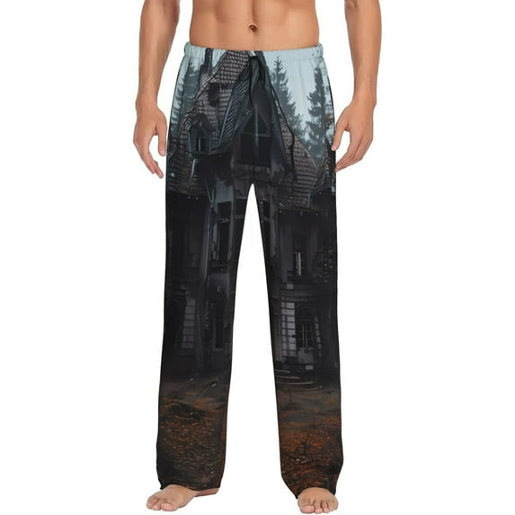 Cauagu Gloomy Mansion Forest Scene Mens Pajama Pants Sleep & Lounge Pants,PJ Bottoms with Pockets-Large