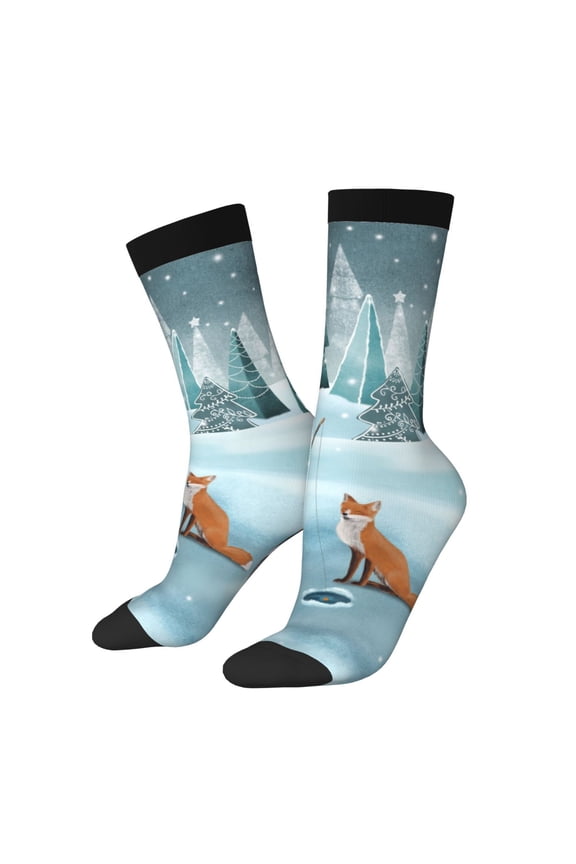 Gnome And Red Fox Fishing Print Crew Socks for Women and Men,Adult Athletic Running Socks 1-Pair Sports Socks Work Gear Socks with Moisture Wicking