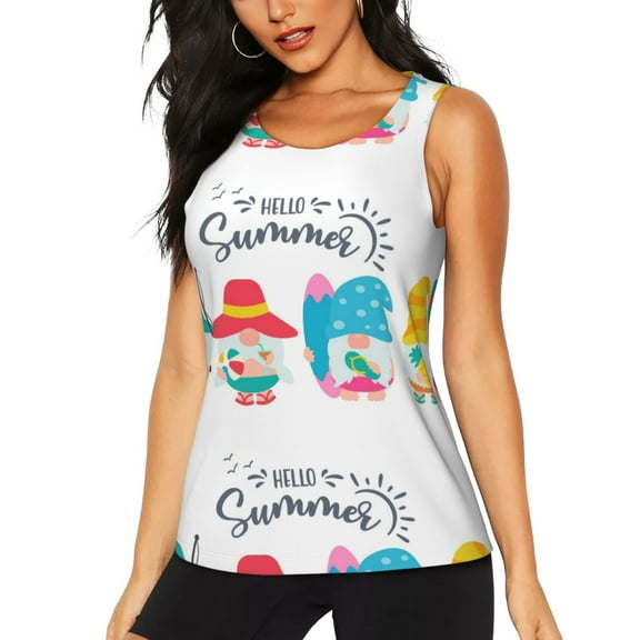 Cauagu Gnomes Summer for Women's Workout Tank Tops Sleeveless Running Loose Athletic Top Fit Yoga Tops Active Shirts Gym Exercise-XX-Large