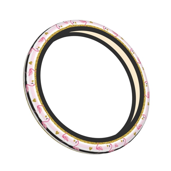 Cauagu Gold Glittering Hearts and Flamingos Print Car Steering Wheel Cover - Universal Car Accessory for Diverse Cars for Steering Wheel with a Diameter of 14.5"-15"