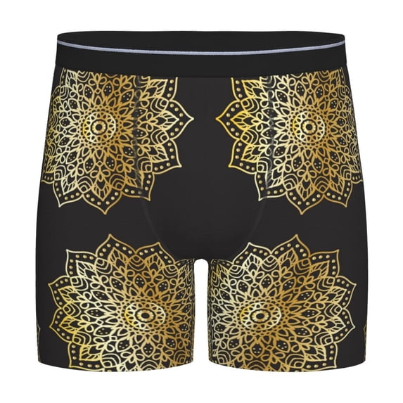 Cauagu Gold Mandala Print Men's Boxer Briefs, Funny & Cute Underwear Elastic Waistband Briefs Ideal Gift for Men,1-Pack