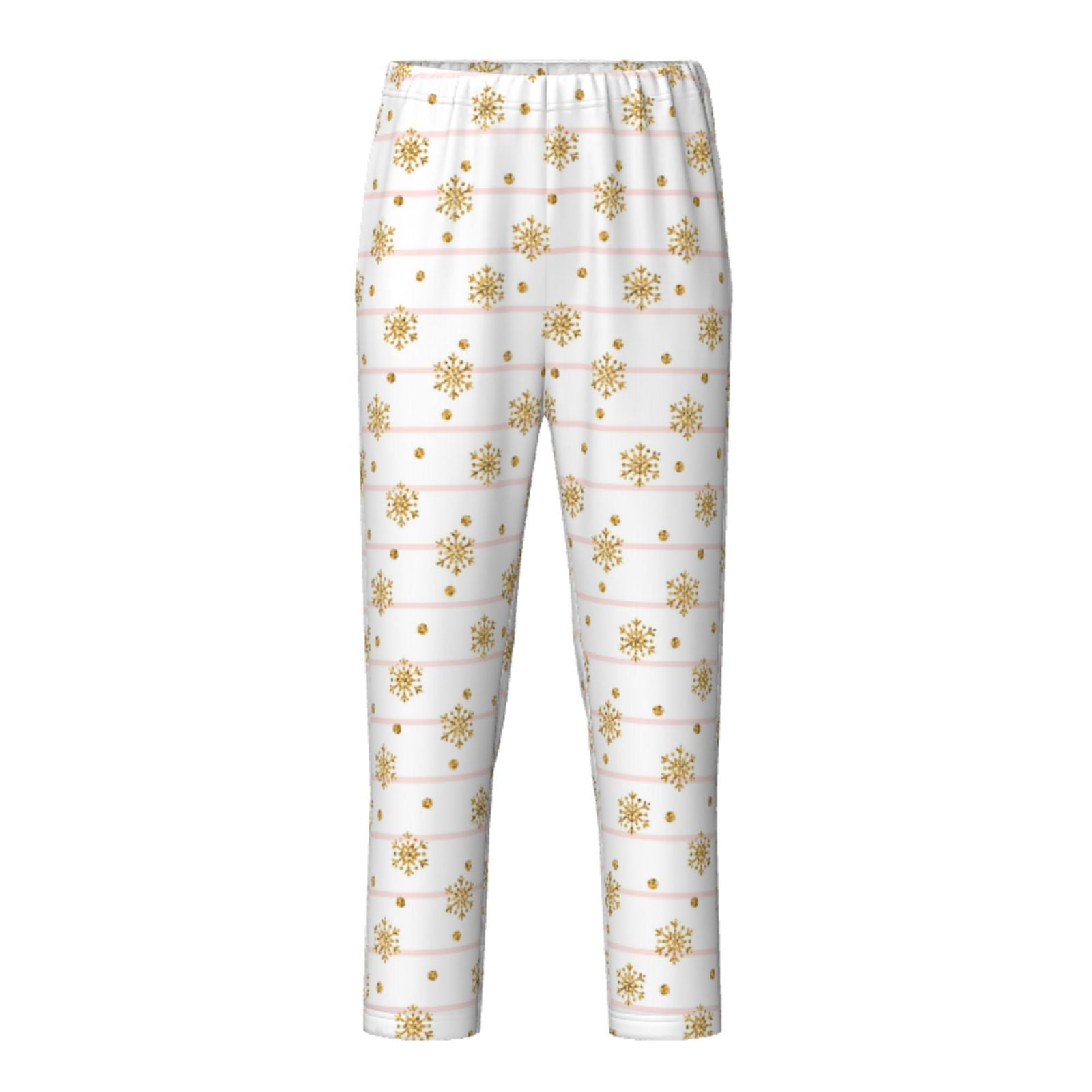 Cauagu Gold Snowflake Stripes for Cute Pajamas Pants,Elastic Waist 