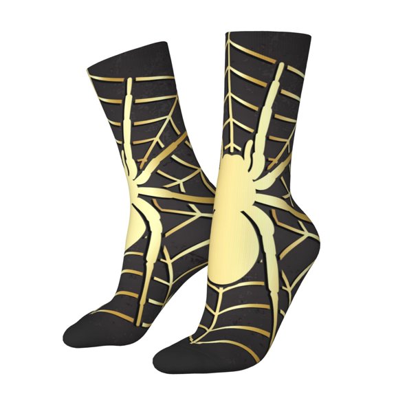 Cauagu Gold Spider On The Web Print Crew Socks for Women and Men,Adult Athletic Running Socks 1-Pair Sports Socks Work Gear Socks with Moisture Wicking