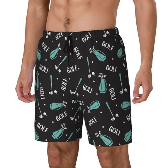 Cauagu Golf Bags And Balls Print Mens Swim Trunks Quick Dry Board Shorts Swim Shorts with Compression Liner Bathing Suits-X-Large
