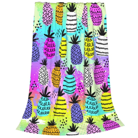 Cauagu Graffiti Pineapples Pattern Flannel Bed Blankets,Fleece Blanket Comfortable Air Conditioning Blanket for Sofa Bed Travel Couch & Living Room -60"x50"