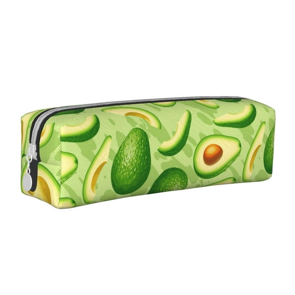 Cauagu Green Avocado Print Leather Pencil Pen Case - Stationery Bag Portable Stationery Bag Big Capacity Pencil Pouch Cosmetic Organizer Bag for Men & Women