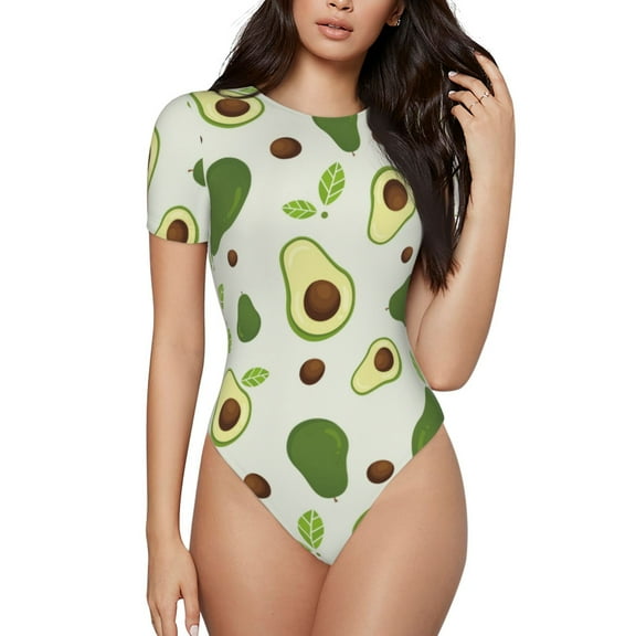 Cauagu Green Avocado Women's Crew Neck Round Short Sleeve T Shirts Tops Bodysuit Daily Jumpsuit-Small