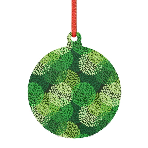 Cauagu Green Flower Pattern Acrylic Christmas Pendant,1-Pack Christmas Ornaments Xmas Tree Decor Christmas Décor with Ribbon Cute Tree Hanging for Party Favors-Round Shape