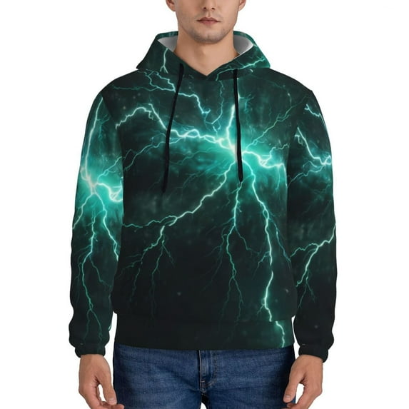 Cauagu Green Lightning Flash for Men's Pullover Hooded Sweatshirt Athletic Casual Hoodie Aautumn Hoodie Sweatshirt for Men Pullover Casual Hooded Sweatshirt-XX-Large