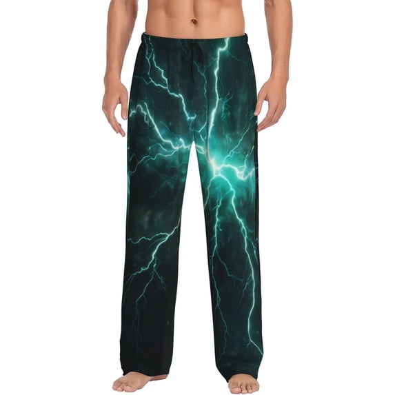 Cauagu Green Lightning Flash Mens Pajama Pants Sleep & Lounge Pants,PJ Bottoms with Pockets-Large