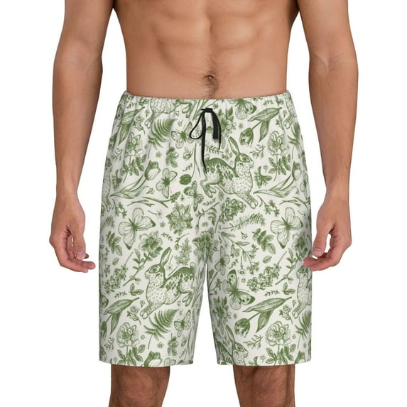 Cauagu Green Rabbit Print Pajama Bottoms for Men Sleep Pajama Shorts Elastic Waistband Sleep Pajama Short Men's PJ Shorts -X-Large