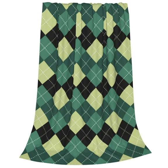 Cauagu Green Squares Pattern Flannel Bed Blankets,Fleece Blanket Comfortable Air Conditioning Blanket for Sofa Bed Travel Couch & Living Room -60"x50"