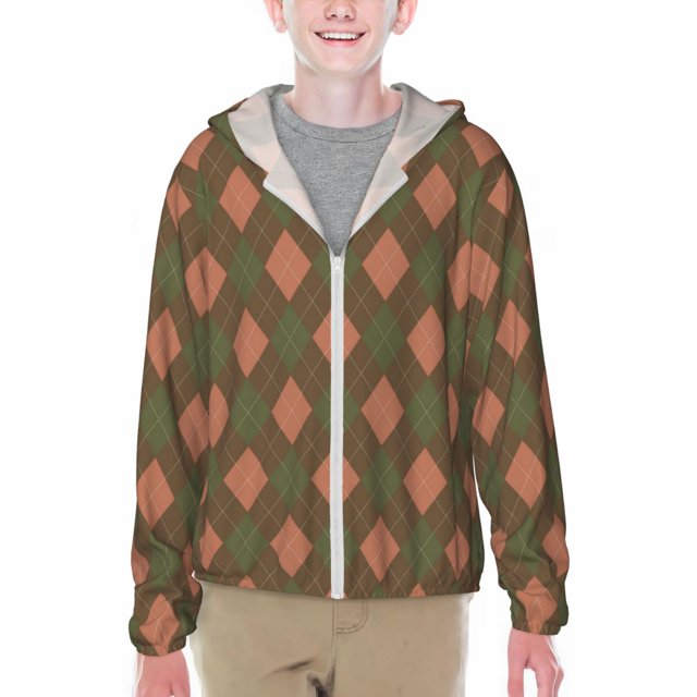 Cauagu Green and Squares Print Sun Protection Jacket for Teen,Full