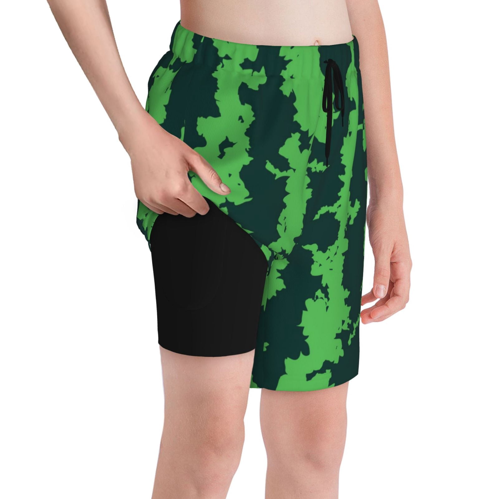 Cauagu Green Stripes Of Watermelon Print Swim Trunks for Men,Youth Boys ...
