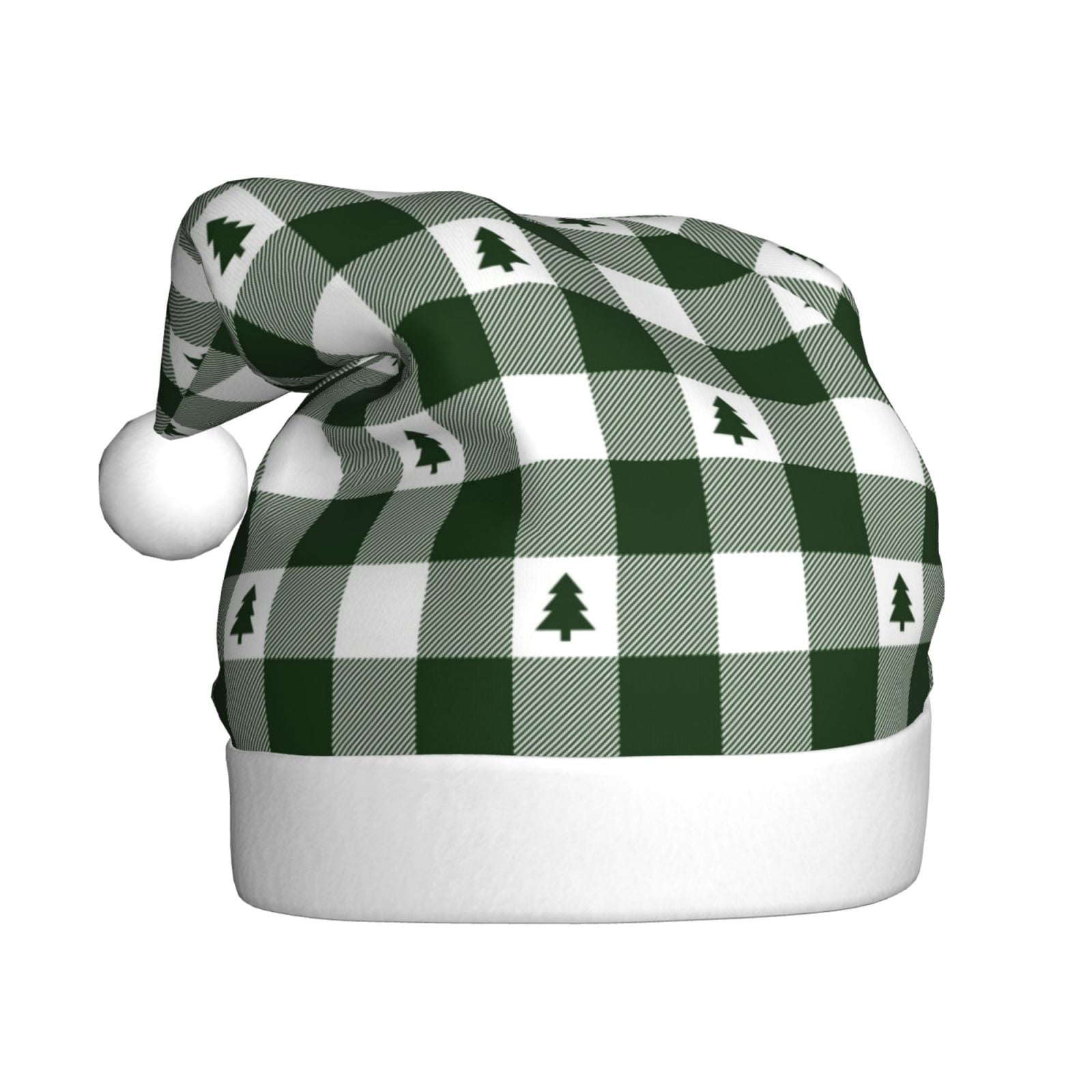 Cauagu Green White Christmas Tree Lumberjack Plaid for Adult Christmas Hat,1-Pack Xmas Holiday Hat Santa Hat for Women & Men Festive Headwear Accessories Fit for Christmas/New Year/Party