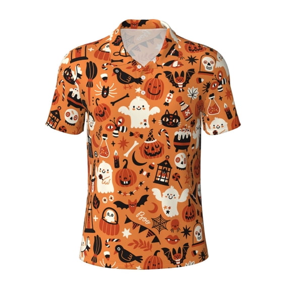 Cauagu Halloween 2 Print Men's Polo Shirts, Short-Sleeve Polo Shirts for Men Performance Golf Shirt Athletic Casual Collared T-Shirt-Small