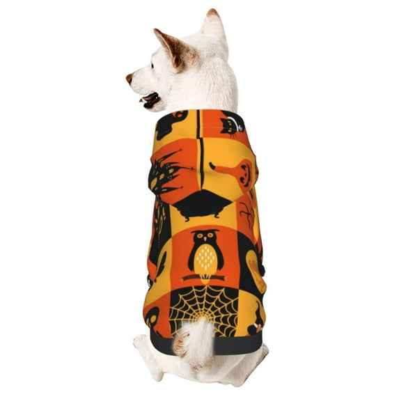 Cauagu Halloween Banner Symbols Pattern Winter Pet Hoodie Sweatshirts- Dog Hoodie Sweater with Leash Hole - Cute Dog Hoodie - Pet Clothes Puppy Cat Custume -X-Small