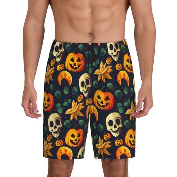 Cauagu Halloween Skull Print Pajama Bottoms for Men Sleep Pajama Shorts Elastic Waistband Sleep Pajama Short Men's PJ Shorts -