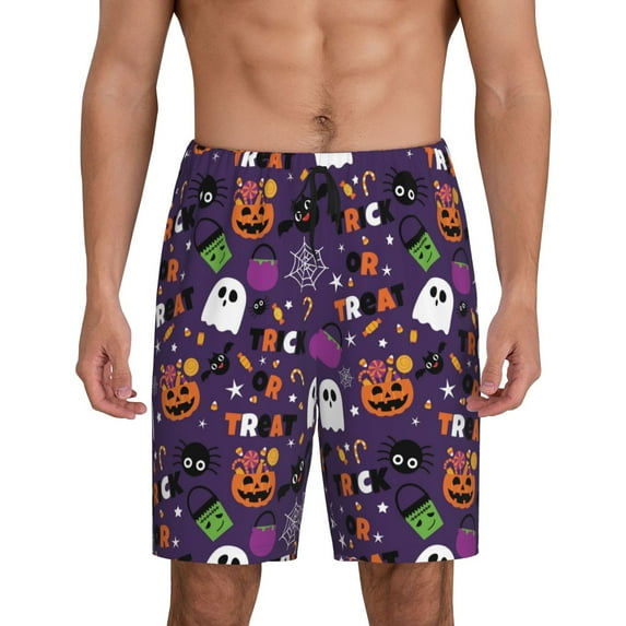 Cauagu Halloween Sweet Candy Print Pajama Bottoms for Men Sleep Pajama Shorts Elastic Waistband Sleep Pajama Short Men's PJ Shorts -4X-Large