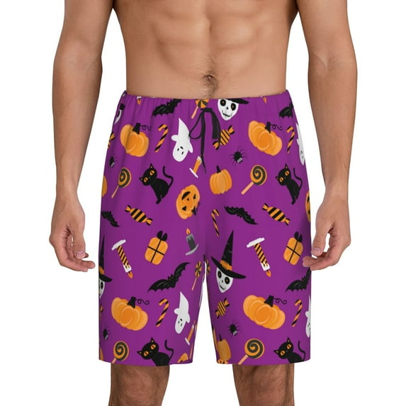 Cauagu Halloween2 Print Pajama Bottoms for Men Sleep Pajama Shorts Elastic Waistband Sleep Pajama Short Men's PJ Shorts -4X-Large