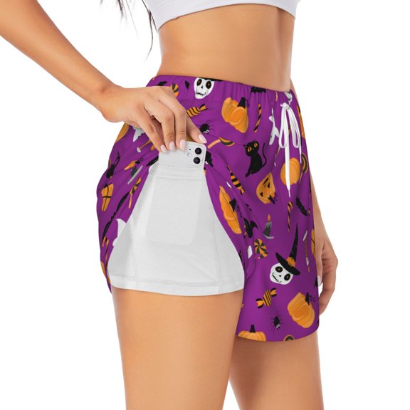 Cauagu Halloween2 Print Women's 2 in 1 Running Shorts Athletic Workout Gym Yoga Shorts Running Shorts for Women-XX-Large