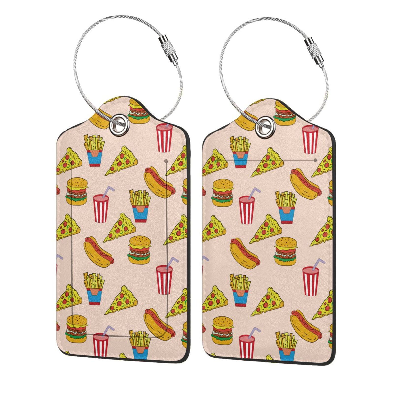 Cauagu Hamburger Pizza Coke Print Luggage Tags,Leather Luggage Tags for