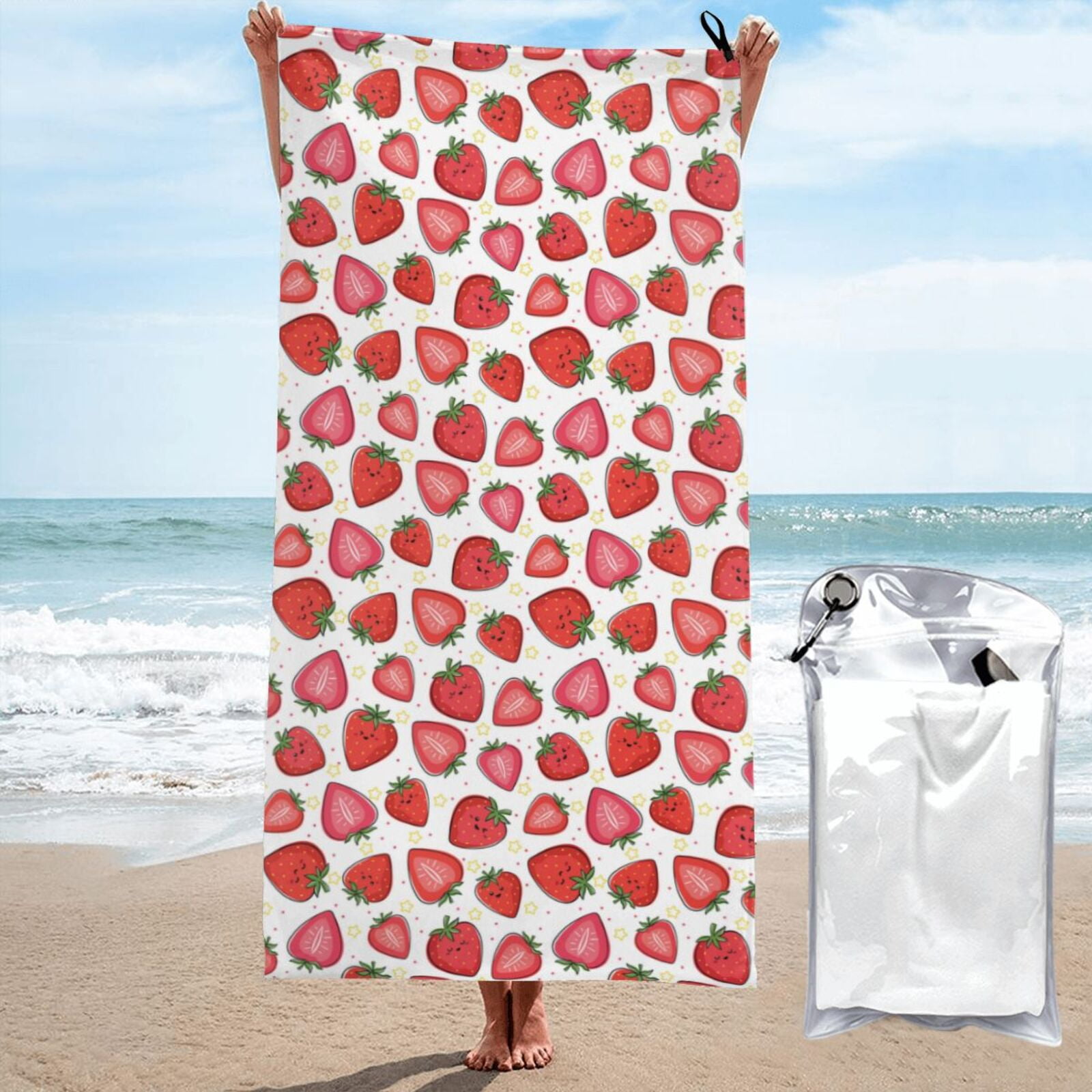 Cauagu Hand Drawn Strawberry Print Extra Large Bath Towels 1 Pack