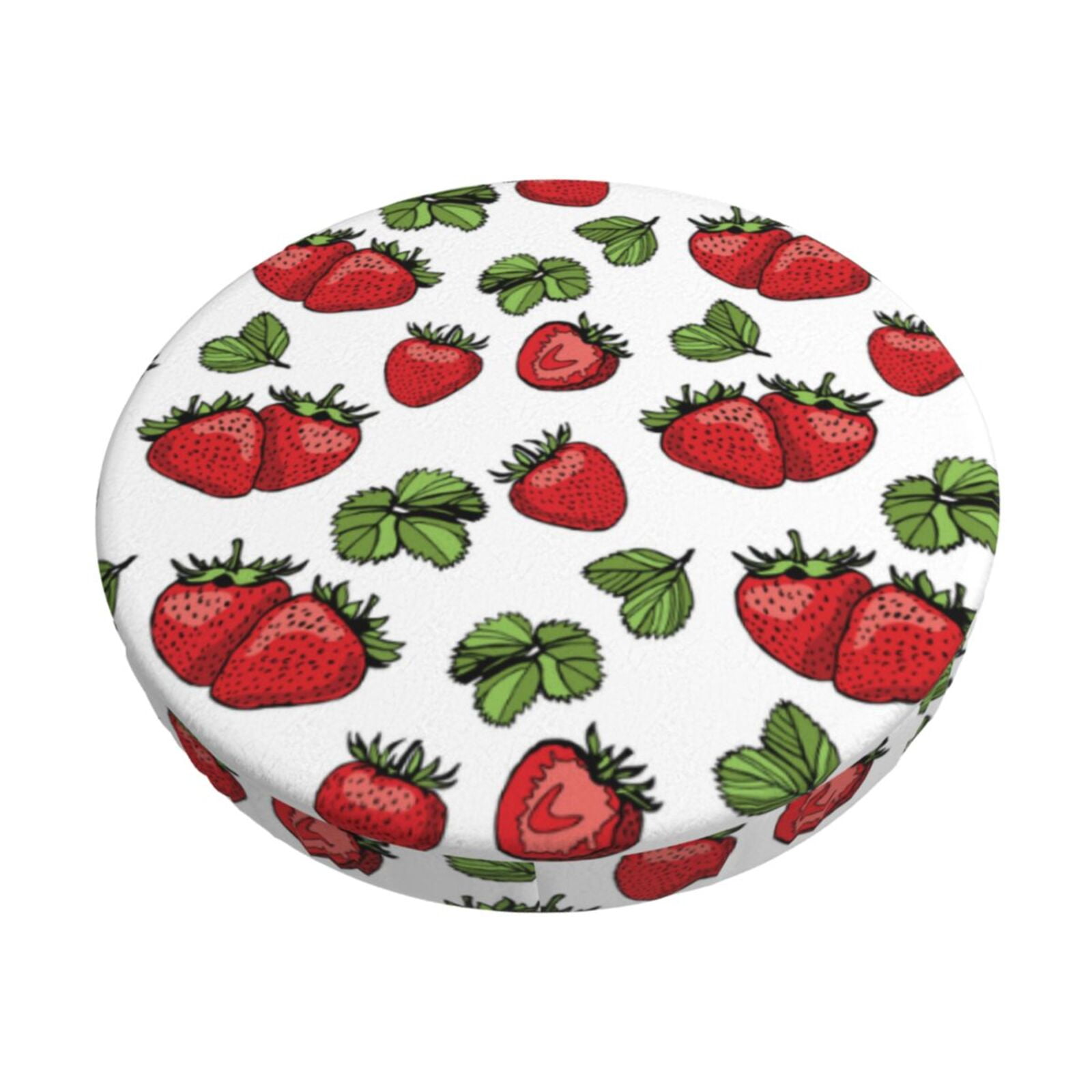 Cauagu Hand Drawn Strawberry Print Round Stool Covers,Seat Cushion for