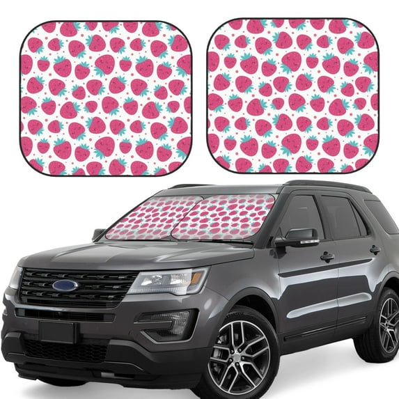 Cauagu Hand Drawn Strawberry Cauagu {designName} Print Foldable Car Windshield Sun Shade | Front Windshield Shade for Sun | Fits Small Sedans, Mini SUVs, Hatchbacks-Medium