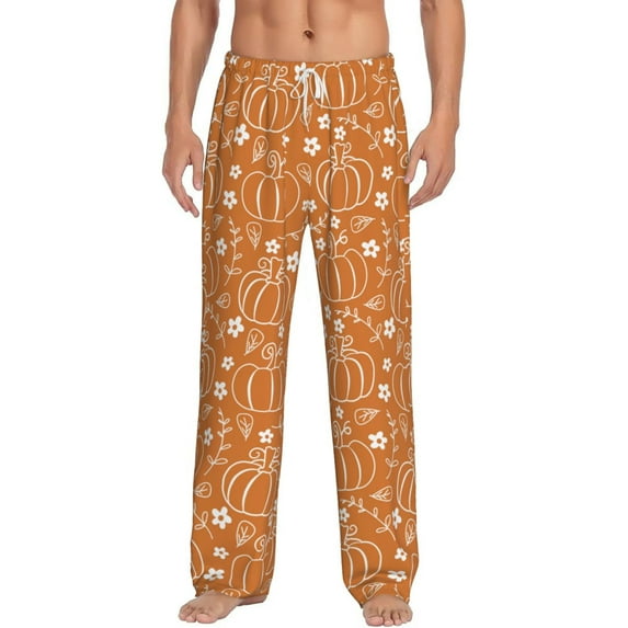 Cauagu Hand-drawn Pumpkin with Flowers Mens Pajama Pants Sleep & Lounge Pants,PJ Bottoms with Pockets-Large