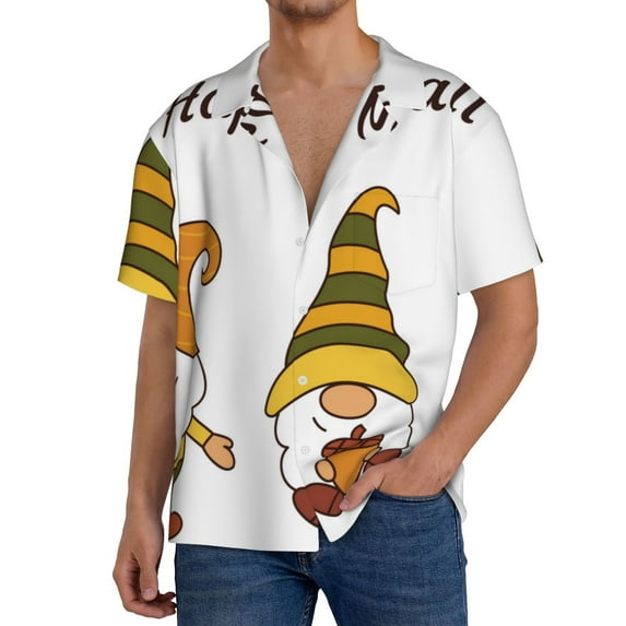 Cauagu Happy Fall Men's Short Sleeve Button Down Hawaiian Shirt for Men Bowling Shirts Casual Summer Beach Shirt,4X-Large