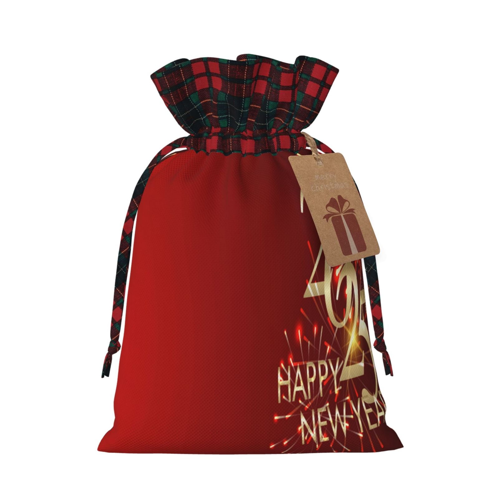 Cauagu Happy New Year 2025 Print Christmas Linen Gift Bag,Christmas