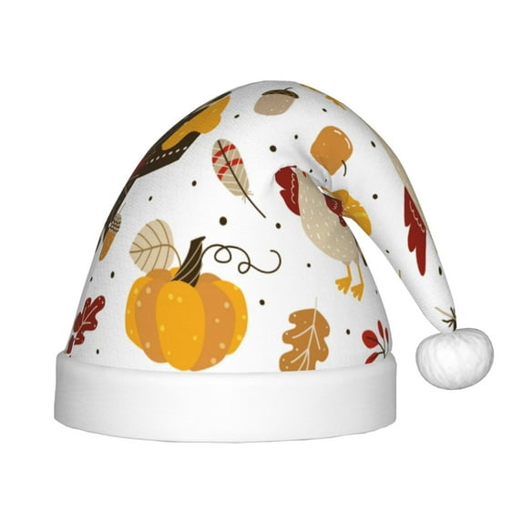 Cauagu Happy Thanksgiving Pattern Christmas Hat for Kids,Xmas Holiday Hat Santa Hat for Boys & Girls Festive Headwear Accessories for Christmas/New Year/Holiday