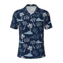 Cauagu Hawaii Palms Print Men's Polo Shirts, Short-Sleeve Polo Shirts for Men Performance Golf Shirt Athletic Casual Collared T-Shirt-3X-Large