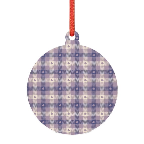Cauagu Heart Check Plaid Pattern Acrylic Christmas Pendant,1-Pack Christmas Ornaments Xmas Tree Decor Christmas Décor with Ribbon Cute Tree Hanging for Party Favors-Round Shape