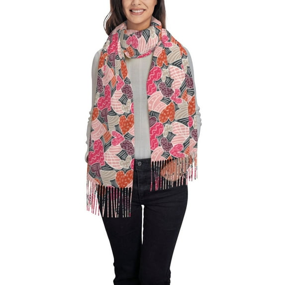 Cauagu Hearts for Valentines day Print Women Wrap Shawl tassels Scarves Retro Scarf 77.6"X28.3"