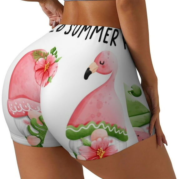 Cauagu Hello Summer Gnome for Womens Workout Impact Shorts,Booty Biker Shorts High Waisted Elastic Athletic Shorts for Yoga Gym Running Sports-Medium